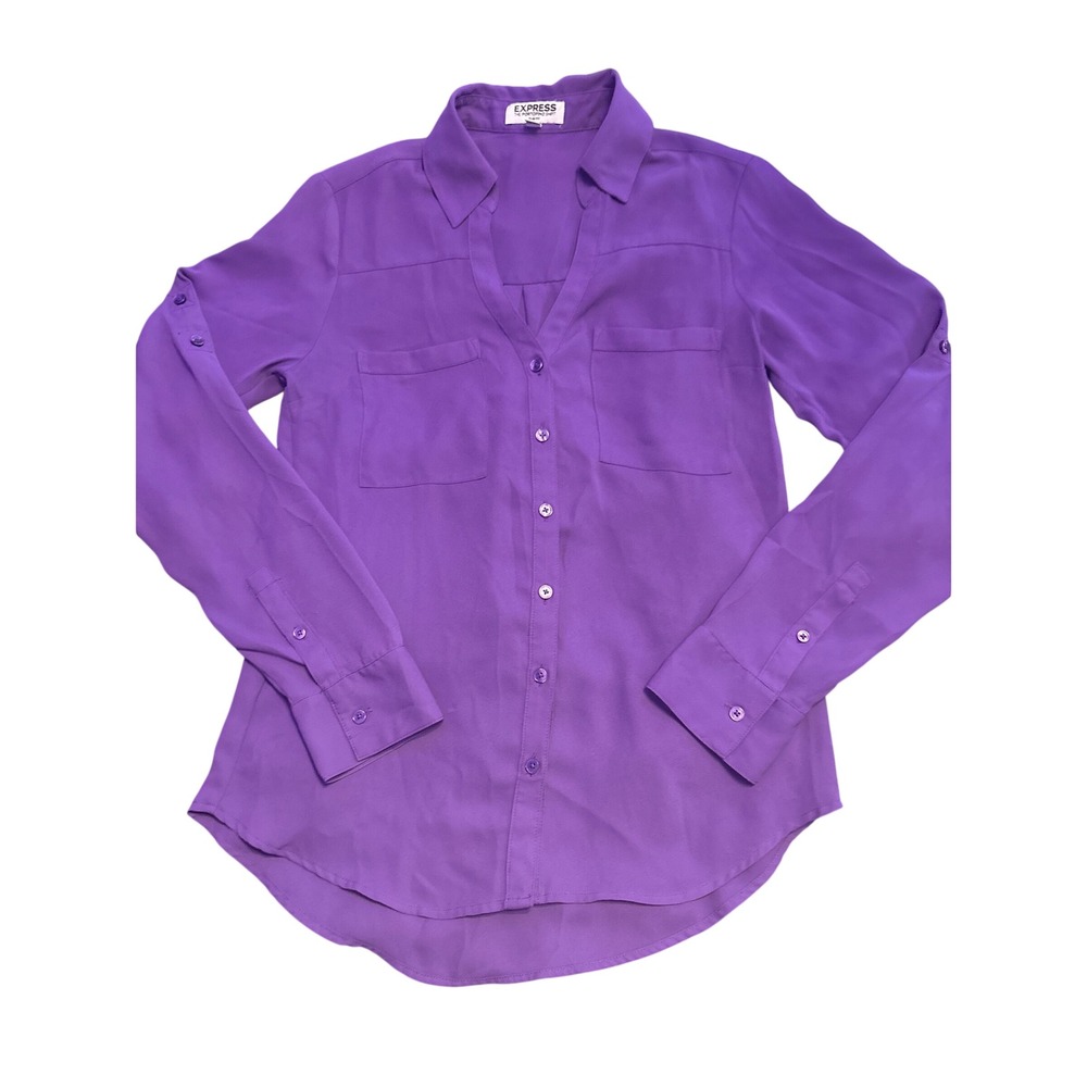 Express The Portofino Shirt Purple Slim Fit Roll Tab Button Down Blouse XS